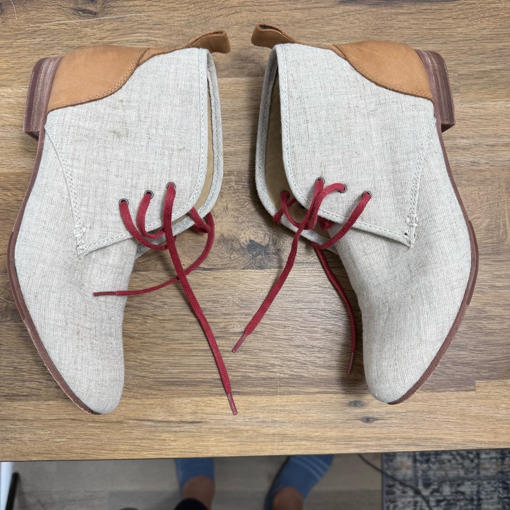 Sebago Hutton Womens Size 7 M Linen Leather Chukka Boots Lace Up Block Heel